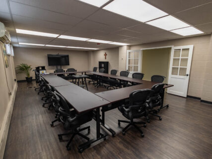 This room provides space for meetings, support groups and can be set up for a smaller classroom.