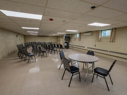 Our Oak Room provides space for mid-to-larger gatherings. We also use the room to host groups in a large classroom / auditorium style seating for presentations.