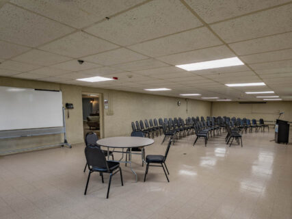 Our Oak Room provides space for mid-to-larger gatherings. We also use the room to host groups in a large classroom / auditorium style seating for presentations.