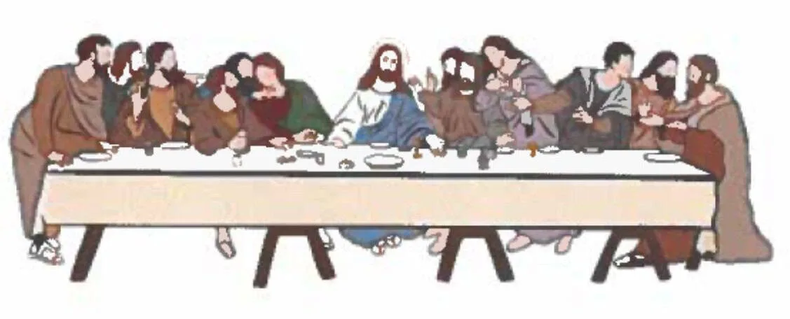 last supper The Last Supper depiction with Jesus and his disciples at a long table.